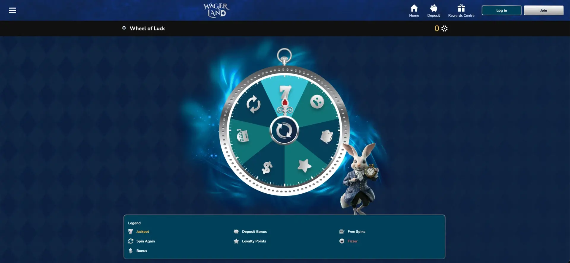 WagerLand Wheel of Luck page
